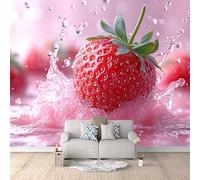 Carta Parati Fragola 3D Effetto 300x256 cm Carta da Parati Frutta Rosa Fotomurale Tessuto non Tessuto Senza Supporto Adesivo Facile da Installare Sala da Pranzo Corridoio Fotomurale da Parete