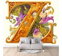 Carta Parati Lettera Fiore 3D Effetto 150x105 cm Carta da Parati Arte Moderna Fotomurale Tessuto non Tessuto Senza Supporto Adesivo Facile da Installare Sala da Pranzo Corridoio Fotomurale da Parete