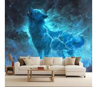 Carta Parati Lupo Fulmine 3D Effetto 400x280 cm Carta da Parati Lupo Animale Fotomurale Tessuto non Tessuto Senza Supporto Adesivo Facile da Installare Sala da Pranzo Corridoio Fotomurale da Parete