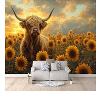 Carta Parati Mucca Girasole 3D Effetto 200x140 cm Carta da Parati Animale Fotomurale Tessuto non Tessuto Senza Supporto Adesivo Facile da Installare Sala da Pranzo Corridoio Fotomurale da Parete