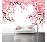 Carta Parati Murale 200 x 140 cm Poster Fotomurale Non Tessuto, per Soggiorno Camera Letto Ufficio Rosa Carta da Parati Panoramica 3D Tema del capodanno cinese Salici piangenti Decorazione da Parete