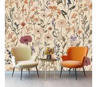 Carta Parati Murale 200 x 140 cm Poster Fotomurale Non Tessuto, per Soggiorno Letto Ufficio Albicocca Carta da Parati Panoramica 3D Stile pastorale retrò fiori selvatici nelle piante Decorazione