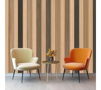 Carta Parati Murale 250 x 175 cm Poster Fotomurale Non Tessuto, per Soggiorno Letto Ufficio Abbronzatura Carta da Parati Panoramica 3D Minimalismo Verticale Strisce e linee di legno Decorazione