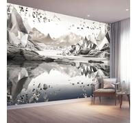 Carta Parati Murale 400 x 280 cm Poster Fotomurale Non Tessuto, per Soggiorno Camera Letto Ufficio Grigio Carta da Parati Panoramica 3D Arte moderna Paesaggi Frammenti geometrici Decorazione