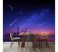 Carta Parati Murale Moderna Città Scena Notturna Di Shanghai 250x175 cm Fotomurale Poster Non Tessuto, Carta da Parati Panoramica 3D per Soggiorno, Camera Letto, Camera Bambini