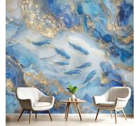 Carta Parati Murale Pesce In Lamina D'Oro Marmo Sognante 200X140Cm Poster Gigante Fotomurale Seta, Carta Da Parati Panoramica 3D Blu Navy Per Soggiorno Camera Letto Ufficio Tv Sfondo