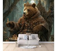 Carta Parati Orso Trono 3D Effetto 450x315 cm Carta da Parati Orso Animale Fotomurale Tessuto non Tessuto Senza Supporto Adesivo Facile da Installare Sala da Pranzo Corridoio Fotomurale da Parete