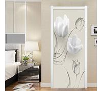 Carta Parati Porta 3D adesivo per porta Bellissimo fiore bianco 95x215cm Autoadesivo Impermeabile Murale per Bagno Cucina Soggiorno Camera fotomurali Poster Wallpaper Decorazione della casa