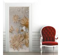 Carta Parati Porta Fiori fatti a mano Fotomurali Autoadesivi Per Porte In Vinile, Impermeabile Carta da Parati Soggiorno Cucina Camerette Applique Poster 77 x 200 cm