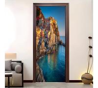 Carta Parati Porta Rimovibile 80x210 cm Scenario Delle Cinque Terre, Italia Adesivi Per Porte Interne Paesaggio Costiero Poster Carta Da Parati Soggiorno Camerette Bagno Autoadesivo Murale Decorazione