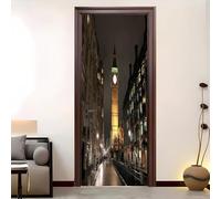 Carta Parati Porta Rimovibile 90x210 cm Vista Notturna Della Vivace Città Adesivi Per Porte Interne Poster Carta Da Parati Soggiorno Cucina Camerette Bagno Big Ben Autoadesivo Murale Decorazione