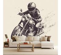 Carta Parati Tessuto Non Tessuto Motocicletta bianca e nera Quadri Carta Da Parati Fiori Movimento dell'acquerello 250x175cm Decorazione da parete moderna poster wallpaper gigante arte murale da letto