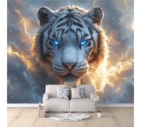 Carta Parati Tigre Fulmine 3D Effetto 300x210 cm Carta da Parati Animali Fotomurale Tessuto non Tessuto Senza Supporto Adesivo Facile da Installare Sala da Pranzo Corridoio Fotomurale da Parete