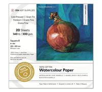 Carta per Acquerello - 20 Fogli Aquerello 100% Cotone, 300g, Pressatura a Freddo - 20x20 cm, Senza Acidi, Rilegatura su 2 Lati - Per Acquerello, Guazzo, Inchiostro, Acrilico e Tecnica Mista by ZenART