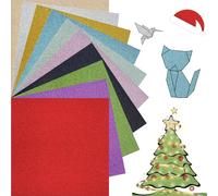 Carta per origami Carta Glitterata Fatta a Mano Cartoncino 50 fogli colorati suun lato 15x15cm 10 colori vivaci assortiti carta pieghevole Per Arte, Regali, Decorazioni per Feste e Album di Ritagli