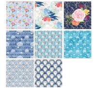 Carta per scrapbooking, 14 cm x 14 cm Scrapbook Carta di riso Fiore Pianta Sfondo Artigianato Fai da Te Carta 8 pezzi(Blue Floral)