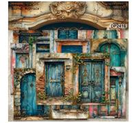 Carta per scrapbooking, Confezione da 24 fogli di carta con motivo floreale, formato A5, con porte blu vintage, su un solo lato, for realizzare album fotografici, biglietti di auguri, 8,3" x 5,7"