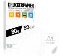 Carta per stampante, formato A4, 80 g, bianco, 50 fogli, carta premium, bianco puro, DIN A4, 21 x 29,7 cm, carta per fotocopie, stampanti laser e getto d'inchiostro per università, fotografia