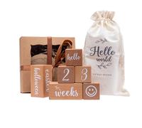 Carta per traguardi mensili in legno per registrare la crescita del bambino e come accessorio per servizi fotografici del primo anno, con scatola di cartone e sacchetto in tessuto, decorazioni e regal