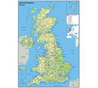 Carta plastificata in formato A2 del Regno Unito, mappa fisica [GA]