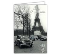 Carta Renault 4 CV Auto Passion Collezioni Licenza Ufficiale Auto Argento Brillanti Torre Eiffel - Carta aperta bianca 23 x 17 cm - Con Busta Bianca 12 x 17,5 cm - Compleanno Partenza in pensione