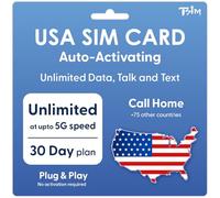 Carta SIM USA per 30 Giorni | Attivazione Automatica Pre-caricata | Chiamate Gratuite verso Casa | Dati/Chiamate/SMS Illimitati 5G con Condivisione Internet/Tethering/HotSpot