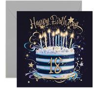 Carta Speciale per il 18° Compleanno per Lui - Biglietti di Auguri per Compleanno da Diciotto Anni per Lui - Biglietti di Compleanno con Arte di Torta di Compleanno Blu Marina e Oro per Uomini
