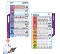 Carta tascabile per ritmo ECG/ECG, design a doppia faccia, per interpretazione del ritmo ECG, carte tascabili per frequenza ECG, pinze ECG per infermieri, porta badge ECG trasparente (1 pezzo)