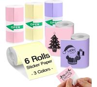 Carta Termica Colorata, Carta Termica Autoadesiva, 56mm x 3.5m, Diametro 30mm, 6 Rotoli Etichette per Mini Stampanti Adesive, Testo Nero su Carta Gialla/Purpurea/Rosa, Regalo per Bambini