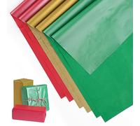 Carta velina 50 x 35 cm, 60 fogli di carta per fai da te di pompon, carta trasparente, per creare pompon, fiori di carta, decorazione da tavolo (rosso-verde-oro)