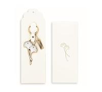 Cartai Bassanesi Formoso Portachiavi con Inserto Foglia di Gingko in Metallo Colore Oro con Scatola Wedding Matrimonio Anniversario h 12 cm Art 29152