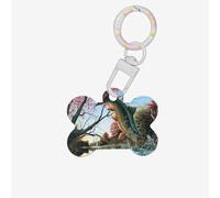 Cartamo con stampa di pesce volante 1 pz cane a forma di osso ID tag double face con portachiavi artigianale per animali domestici