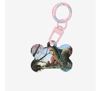 Cartamo con stampa di pesce volante 1 pz cane a forma di osso ID tag double face con portachiavi artigianale per animali domestici
