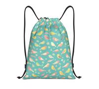Cartamodello stampato con uccellini Titolo: borsone leggero con coulisse, impermeabile, pieghevole, con tracolla regolabile, ideale per sport, yoga, viaggi e scuola, Nero , M