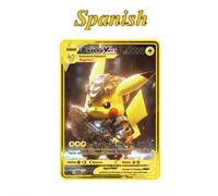 Carte da collezione di Pokemon in metallo nero e oro con Pikachu ad alta velocità Charizard e Mewtwo da 2025 punti spagnoli Vmax Mega GX H-15,H-6,H-14,H-5,H-17,H-8,H-16,H-7,H-11,H-2,H-10,H-1,H-13,H-4,