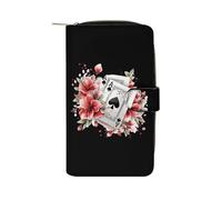 Carte da gioco Aces Flowers Player Womens PU Leather Wallet Long Purse Clutch Organizer per Ufficio Viaggio