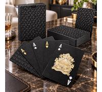 Carte da gioco impermeabili, mazzo da poker in plastica nera flessibile | Le carte nere testurizzate con dettagli in oro e una scatola abbinata donano un look distintivo alle notti di gioco