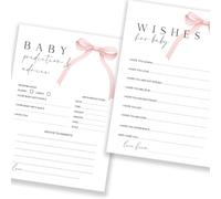 Carte da gioco per baby shower, auguri su entrambi i lati per bambino e previsione e consigli, fiocco rosa coquette, A5, confezione da 15