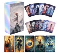 Carte dei tarocchi etere per principianti con significati e simboli di elementi su di loro, mazzo di 78 carte ispirato ai tarocchi classici + 12 carte zodiacali con bordi dorati da 350 g/m²