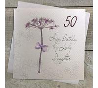 Carte di Cotone Bianco bd62-50 Dente di Leone, con Tanto di Disegno di Compleanno Bella con Testo in Inglese 50 ° Compleanno 127 cm a Mano con Testo Inglese, Bianco