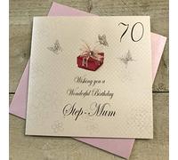 Carte di Cotone Bianco bdp70-sm Bambola di Design di Colore Rosso con Le Cuffie, Biglietto d'auguri per Il Deep-Mamma 70 ° Compleanno a Mano con Testo Inglese, Bianco