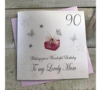 Carte di Cotone Bianco bdp90-mum 90 Carte di Compleanno per la Mamma alla mia Lovely 90 ° Compleanno a Mano con Testo Inglese, Bianco