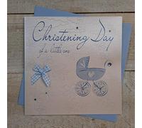 Carte di Cotone Bianco Biglietto di Auguri Fatti a Mano per Il Battesimo Piccolo Battesimo Carta apportate alla Mano Blu
