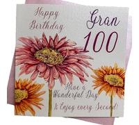 Carte di Cotone Bianco WBA 100-G Pink Gerbera, Buon Compleanno 100 Ottimo Avere Una Giornata Meravigliosa 100 ° Compleanno a Mano con Testo Inglese, Bianco