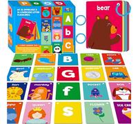 Carte Flash Alfabeto, 52 Carte Doppia Faccia Maiuscole e Minuscole, Carte per l'apprendimento delle lettere e delle parole comuni per i bambini (2 anelli richiudibili inclusi)