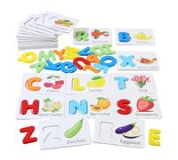 Carte flash alfabeto in legno, carta abbinata di lettere in legno,Gioco di riconoscimento di lettere inglesi in legno - Carte di parole inglesi di ortografia di cognizione di frutta, giocattoli per
