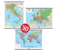 Carte Geografiche 10 Italia, 10 Europa, 10 Planisfero - 30 Pezzi