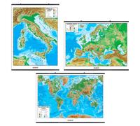 Carte Geografiche Italia, Europa E Planisfero - 3 Pezzi