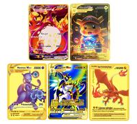 Carte metalliche Pokémon da 10.000 punti, carte di Pikachu, Charizard, Arceus, Mewtwo Vmax GX EX in inglese, nere e dorate, collezione di carte da combattimento anime come regalo It-36,En-35,En-34,It-