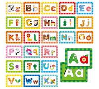Carte Mnemoniche con Immagini dell'Alfabeto, 26 Carte di Apprendimento di Lettere Maiuscole e Minuscole per la Cognizione delle Lettere nei Bambini, Strumento di Apprendimento Precoce Montessori ABC